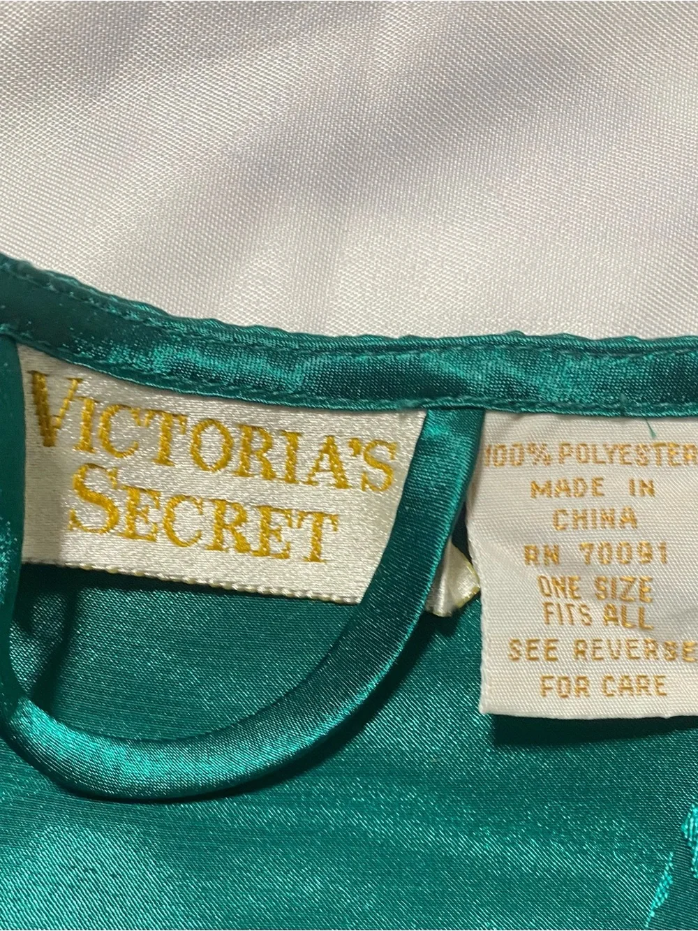 90’s Victoria's Secret gold label  Emerald Satin Kimono Robe with Jacquard Trim